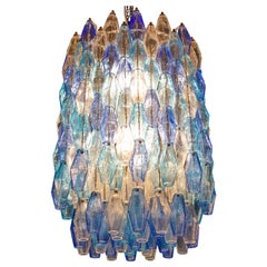 Grand lustre Poliedri en verre de Murano de couleur saphir, style C. Scarpa