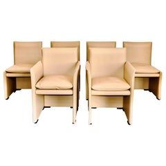 6 Mario Bellini 401 Break Dining Chairs in Tan Leather for Cassina