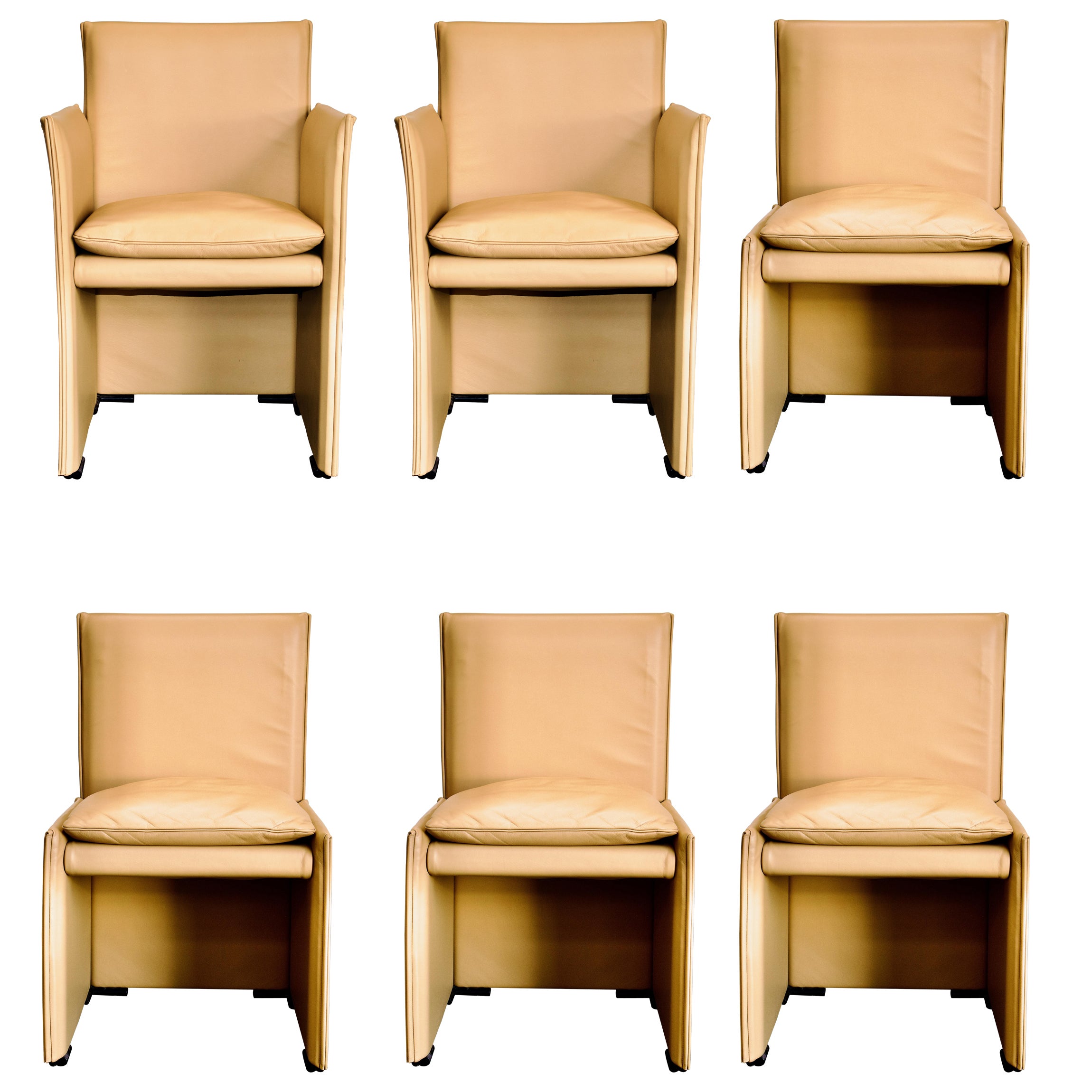 6 Mario Bellini 401 Break Dining Chairs in Tan Leather for Cassina For Sale