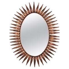 Spanish Sunburst Oval Mirror in Copper Metal, 1950s
