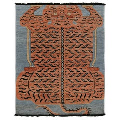 Rug & Kilim’s Pictorial Tiger-Skin Rug in Orange, Blue and Black