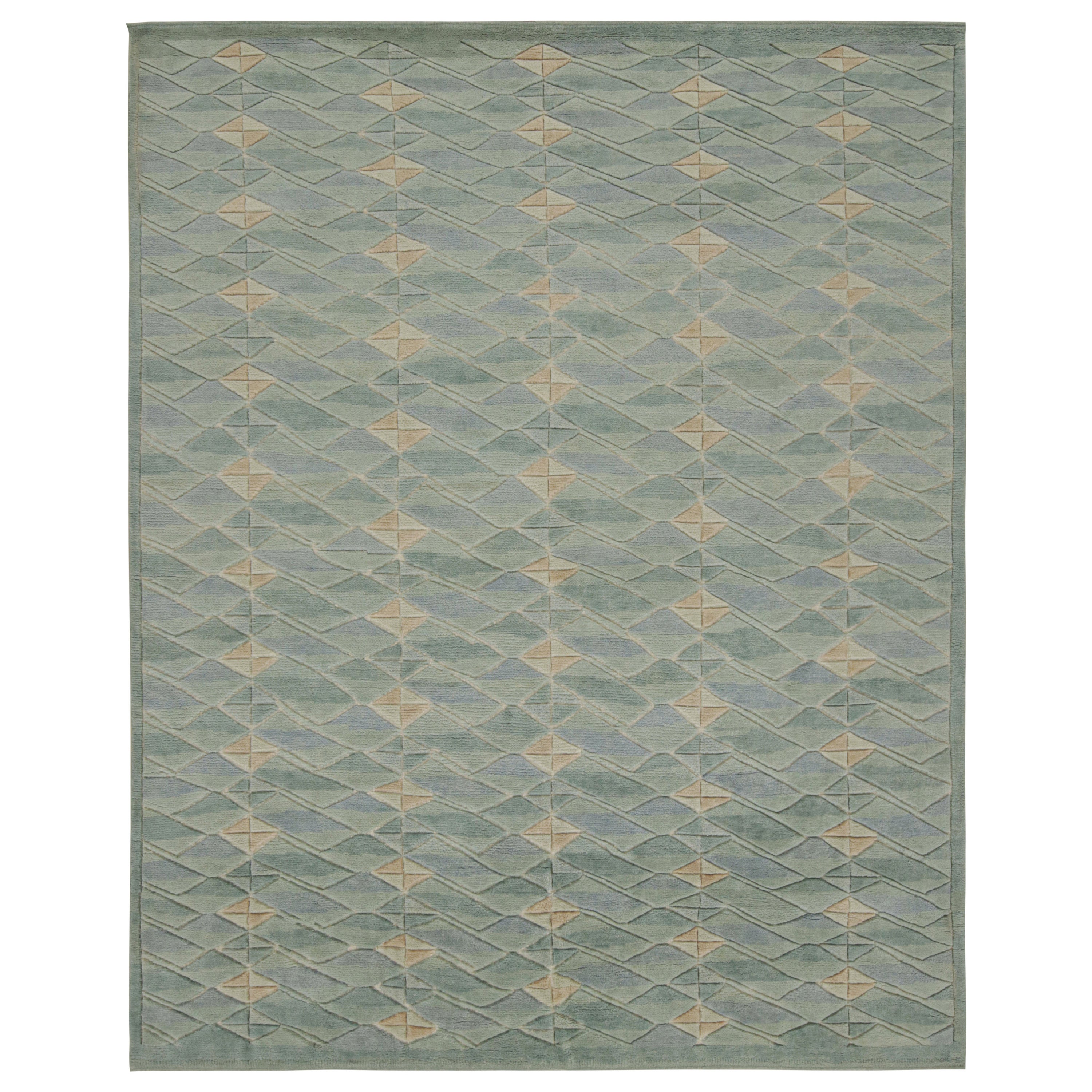 Rug & Kilim’s Scandinavian Style Rug in Teal Blue and Green Geometric Patterns