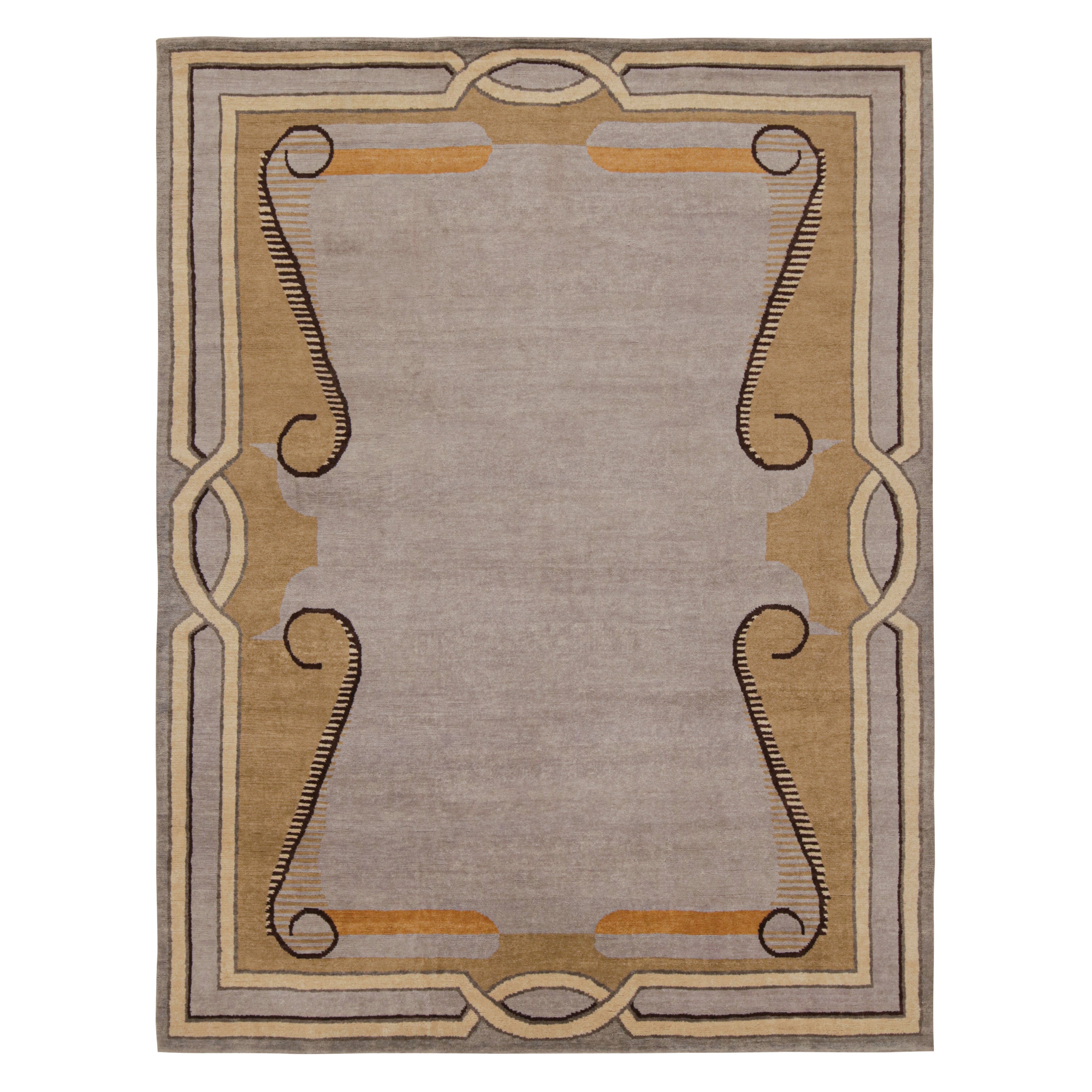 Rug & Kilim's Modern French Art Deco Style Teppich in Grau mit geometrischem Muster