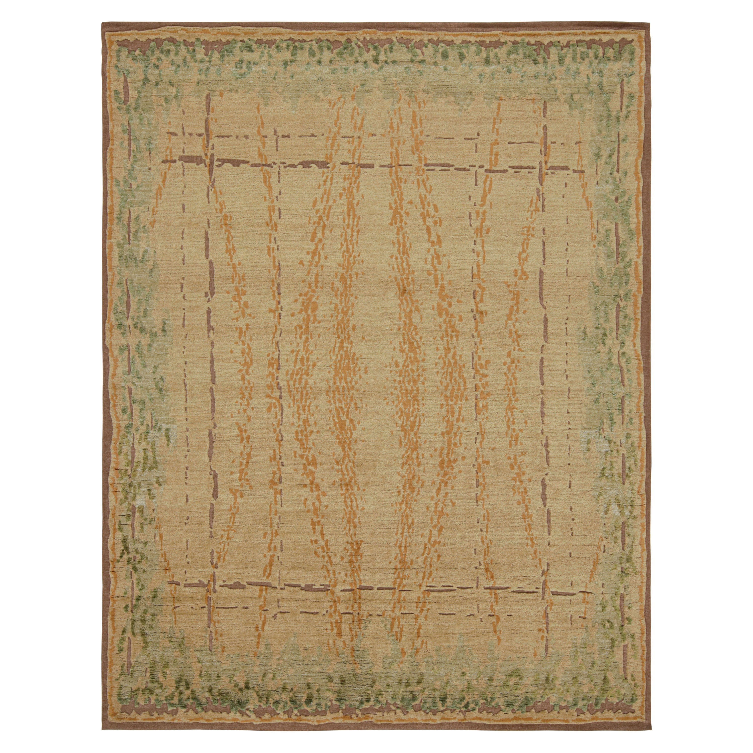 Rug & Kilim’s Modern French Art Deco Style Rug in Brown with Geometric Pattern