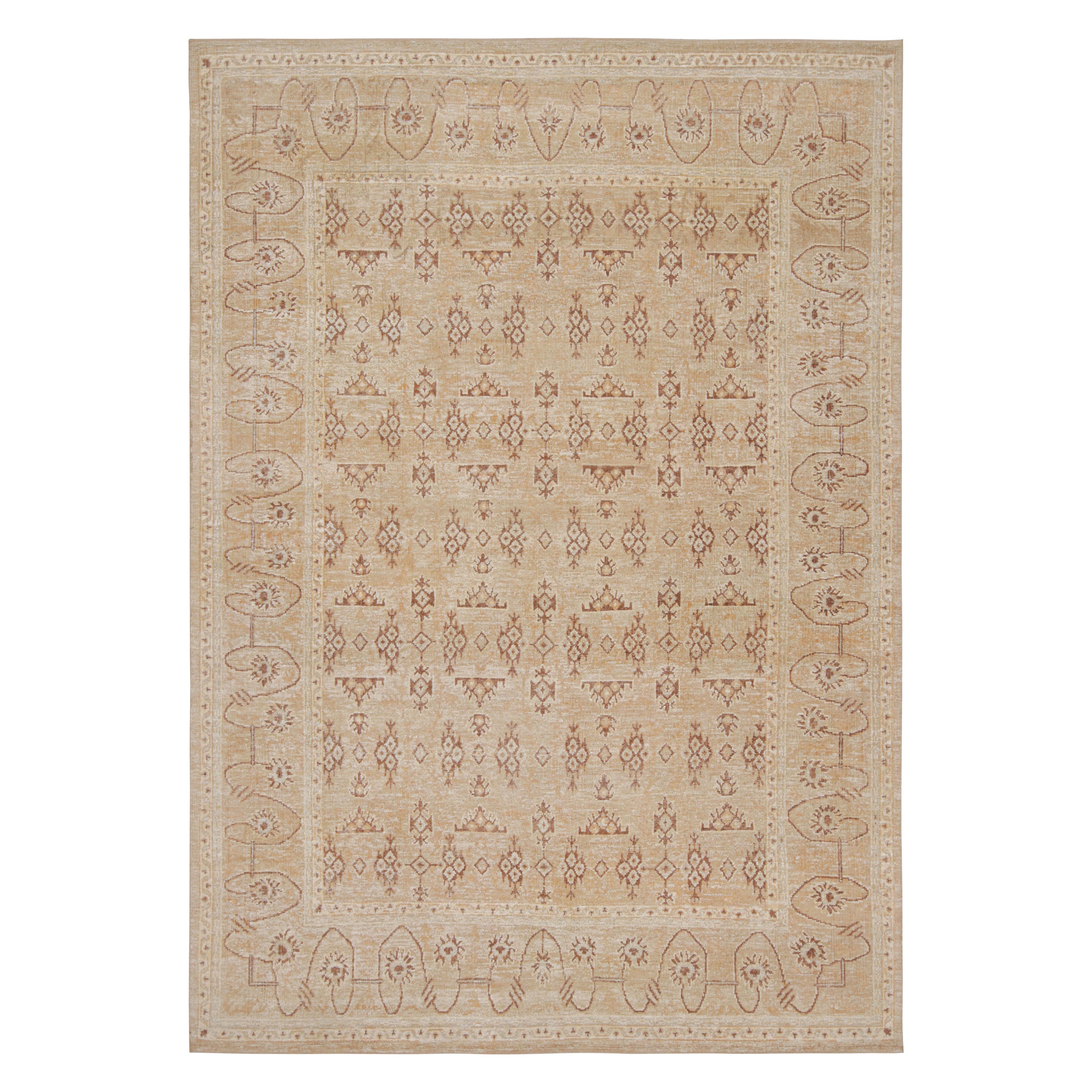 Rug & Kilim’s Oushak Style Rug In Beige-Brown and Orange Geometric Pattern For Sale