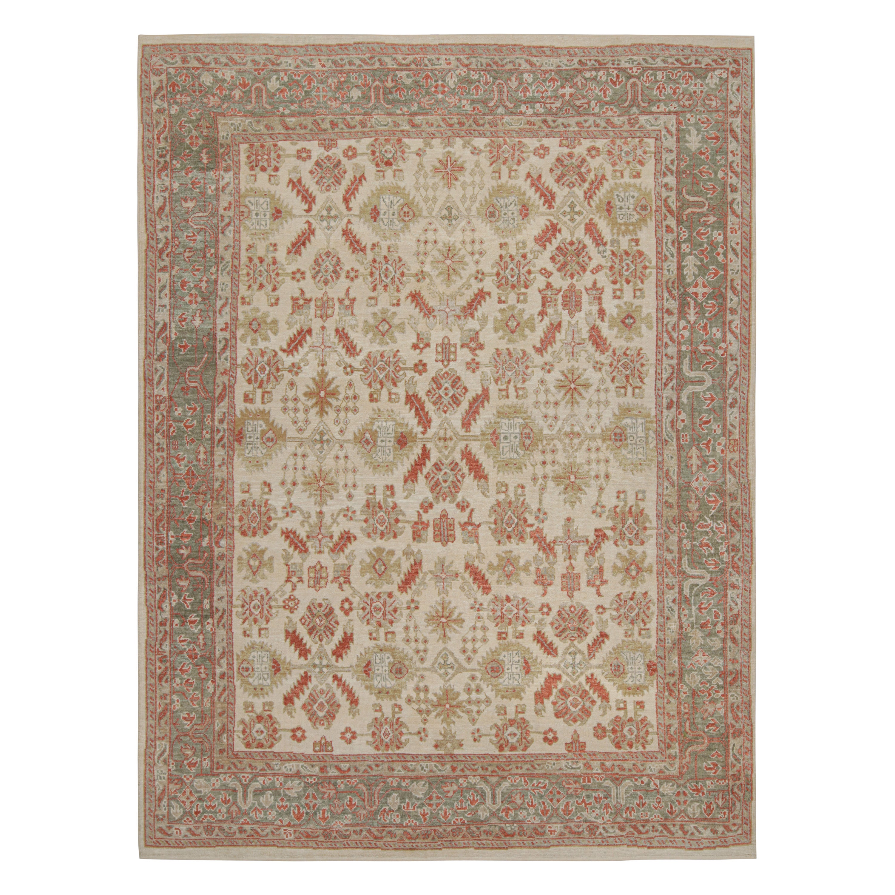 Rug & Kilim’s Oushak Style Rug In Beige-Brown and Red Floral Pattern For Sale