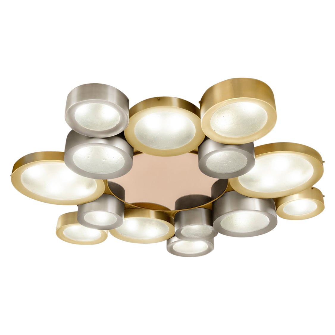 Helios 66 Ceiling Light by Gaspare Asaro-Satin Brass and Satin Nickel Finish For Sale
