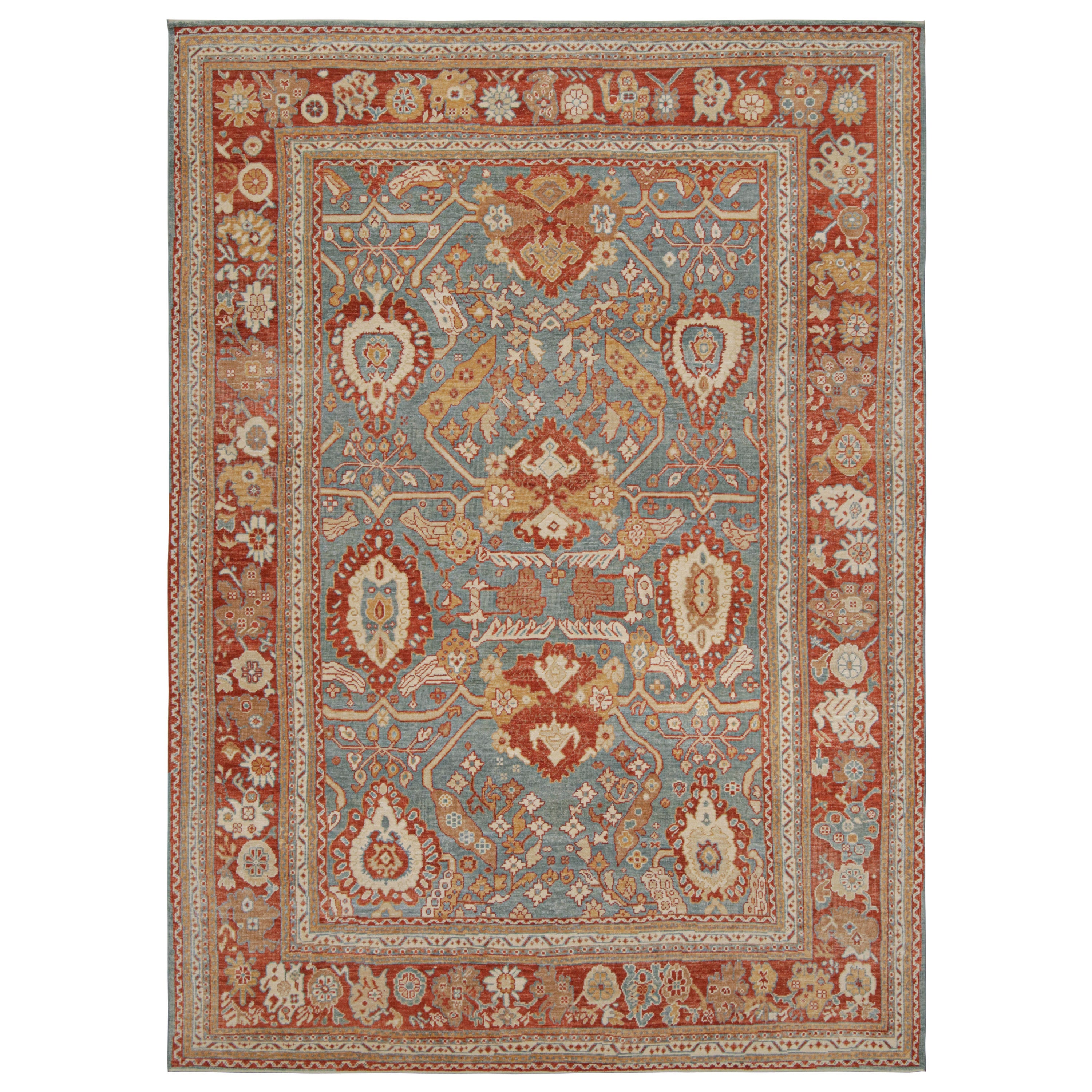 Rug & Kilim’s Oushak Style Rug In Red, Blue and Brown Floral Pattern For Sale
