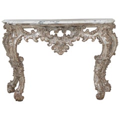 Antique 18th c. Italian Silver Leaf Console with Arabescato Marble Top