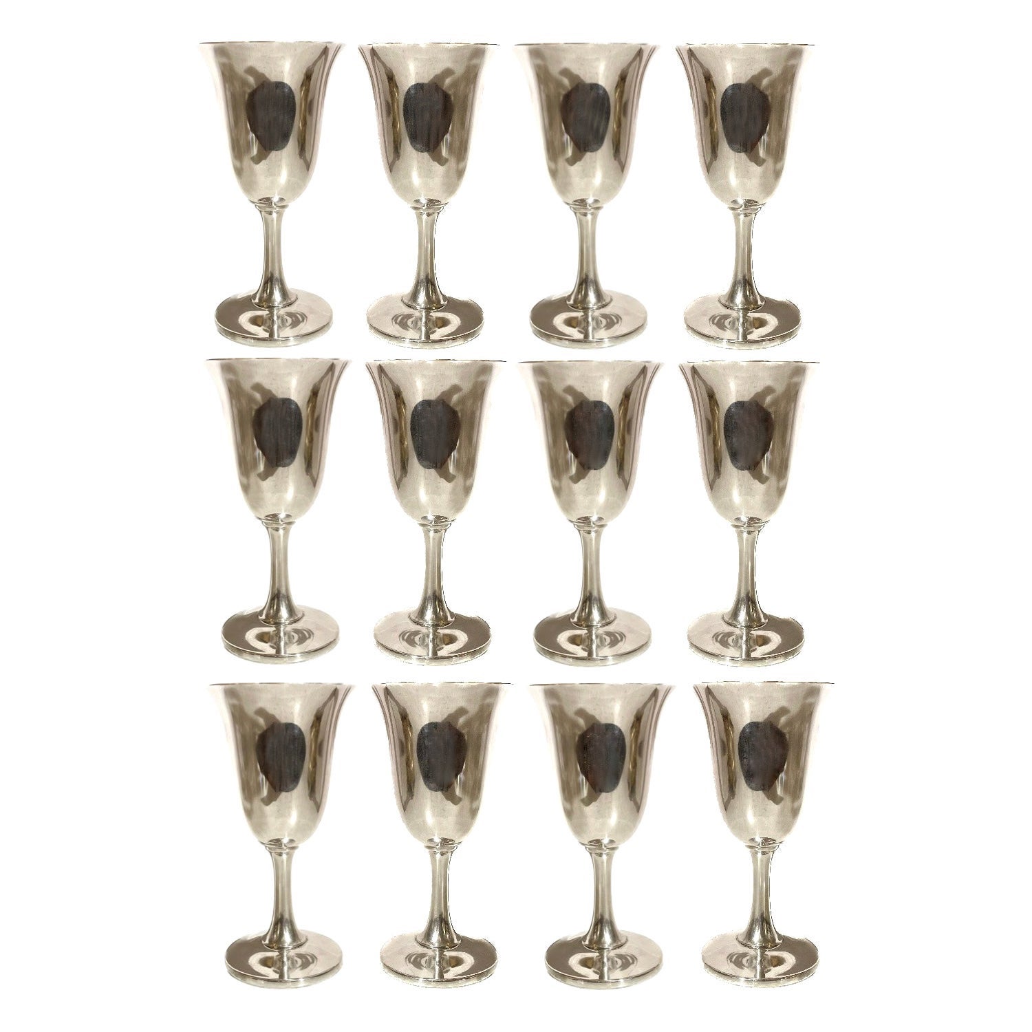 Set of 12 Antique American Sterling Silver Goblets Signed "Wallace" Circa 1900. For Sale