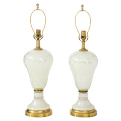 1950's Mid-Century Modern Murano Glass And Brass Table Lamps