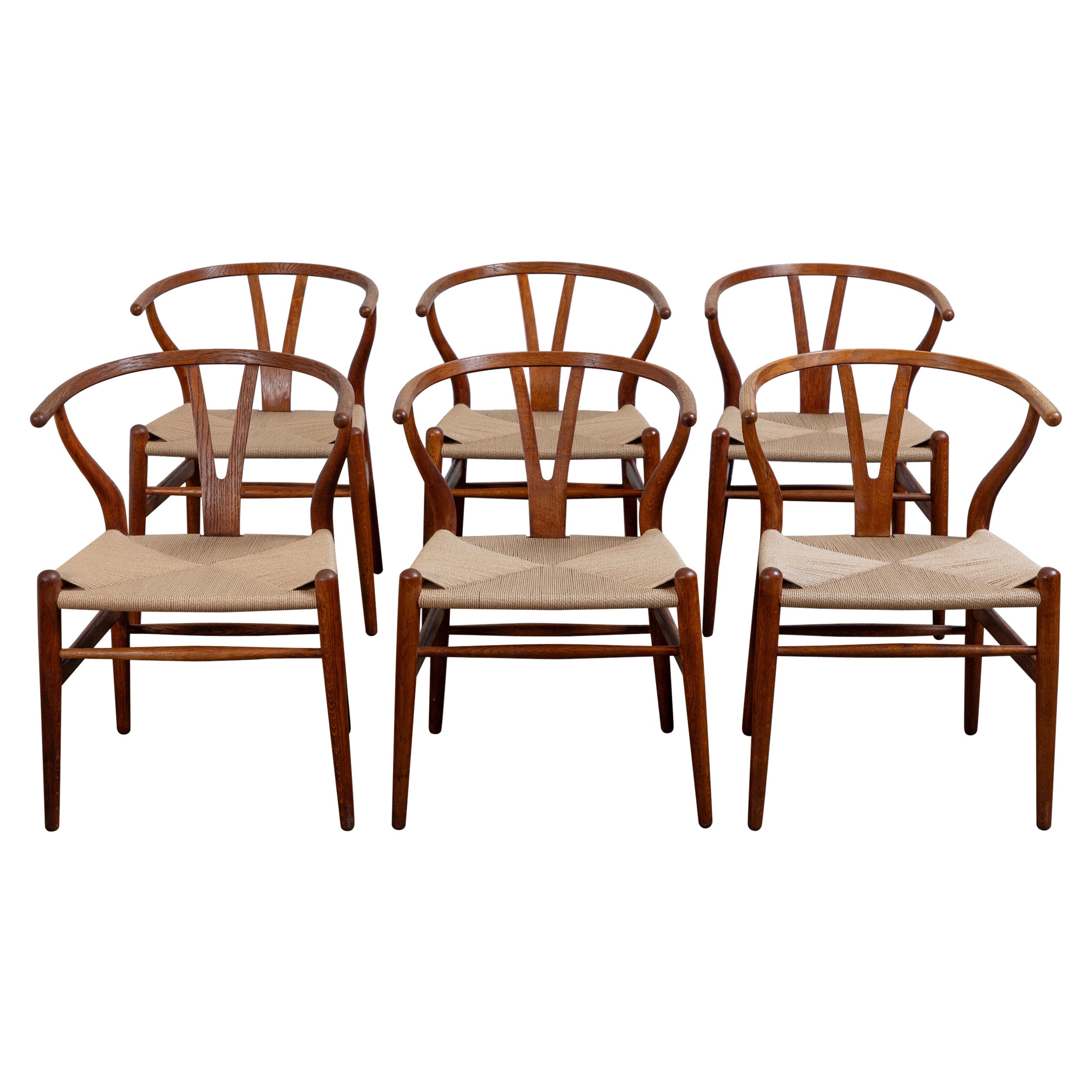 Set of Six Early Wegner Wishbone CH-24 Dining Chairs for Carl Hansen & Son For Sale