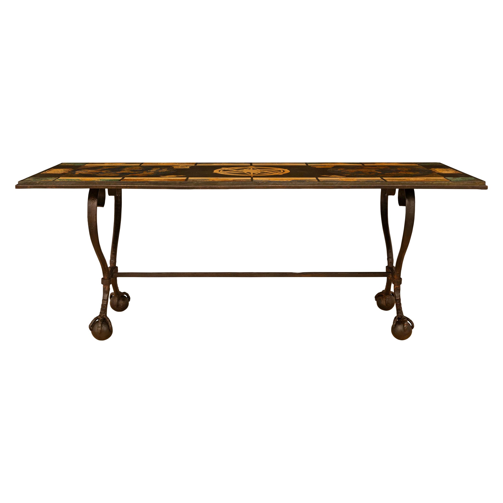 Italian 18th Century Scagliola And Wrought Iron Coffee Table, Circa 1730 For Sale