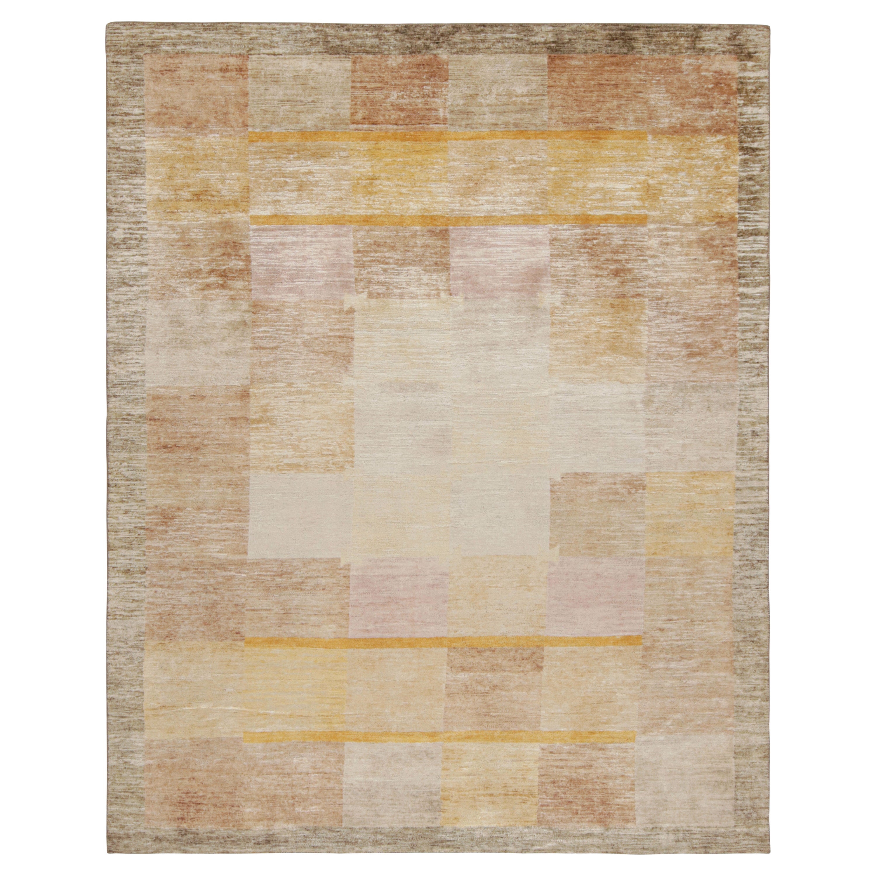 Rug & Kilim’s Scandinavian Style Rug in Gold and Beige-Brown Geometric Patterns For Sale