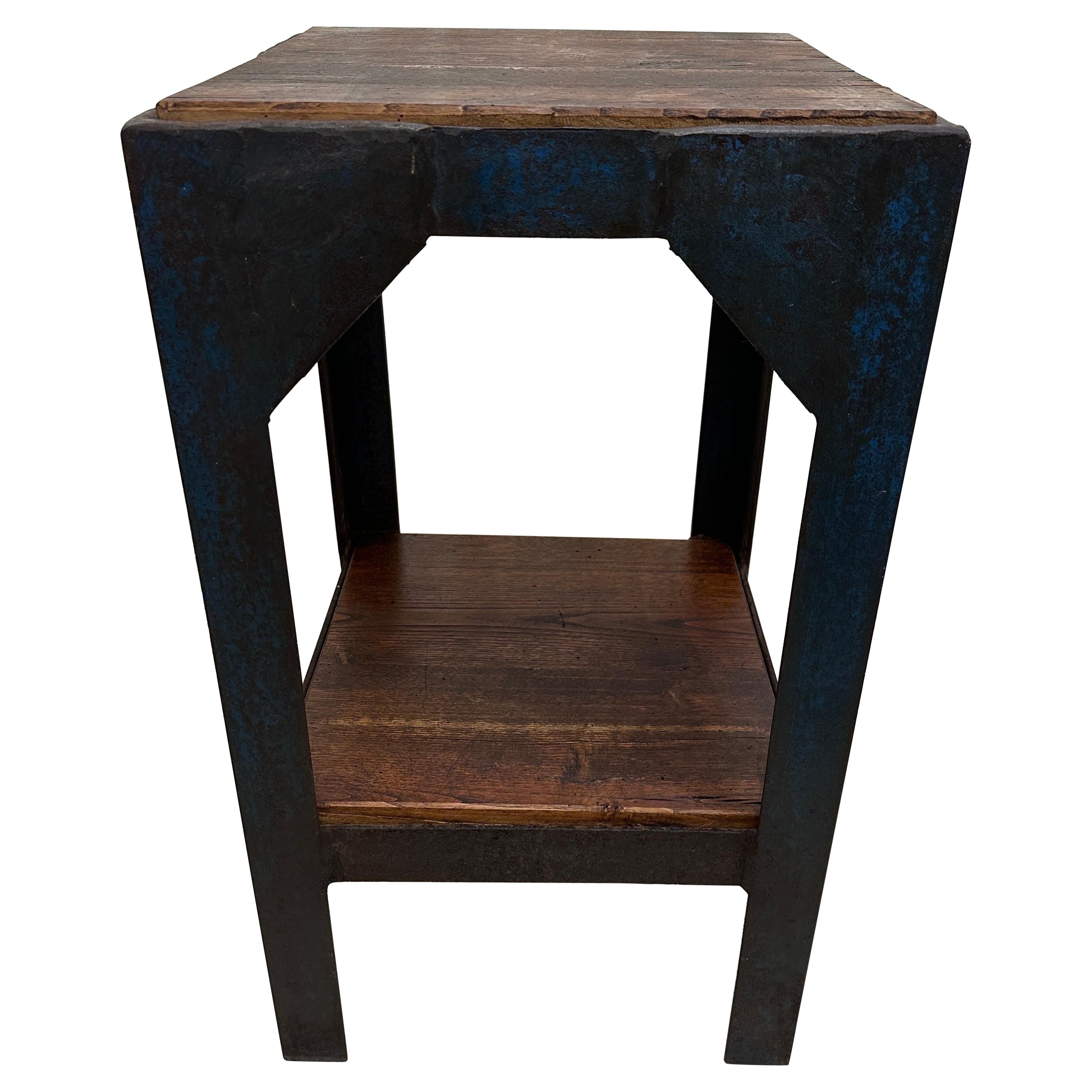 Industrial Painted Iron and Butcher Block Wood Pedestal