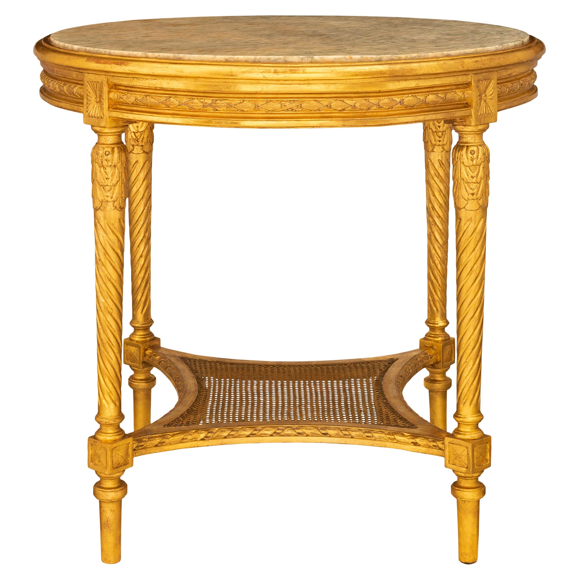 Table d'appoint française Louis XVI du 19ème siècle en bois doré