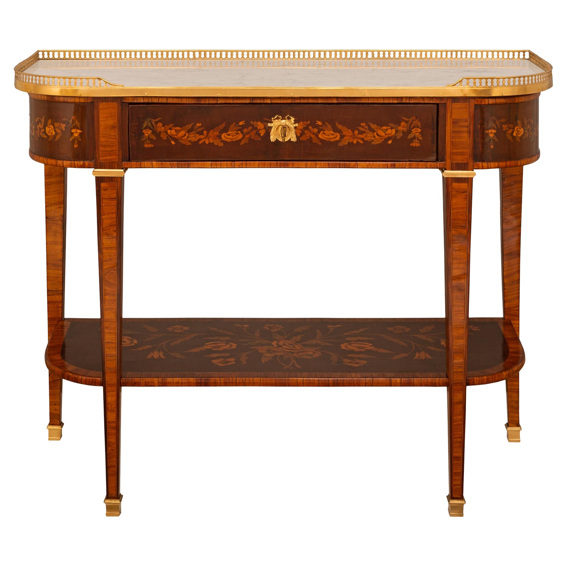 French 19th Century Louis XVI St. Tulipwood, Walnut, Ormolu And Marble Console For Sale