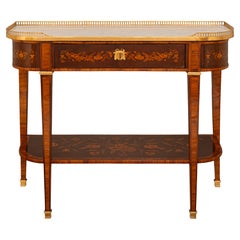 Antique French 19th Century Louis XVI St. Tulipwood, Walnut, Ormolu And Marble Console