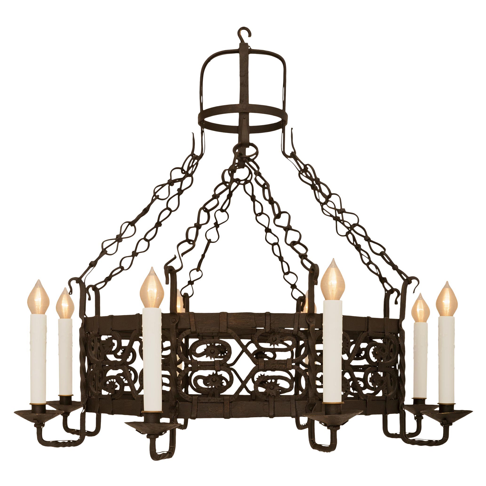 French Turn Of The Century Renaissance St. Wrought Iron Chandelier For Sale