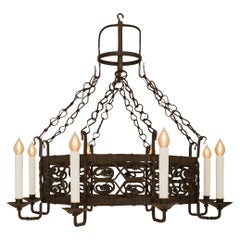 Vintage French Turn Of The Century Renaissance St. Wrought Iron Chandelier