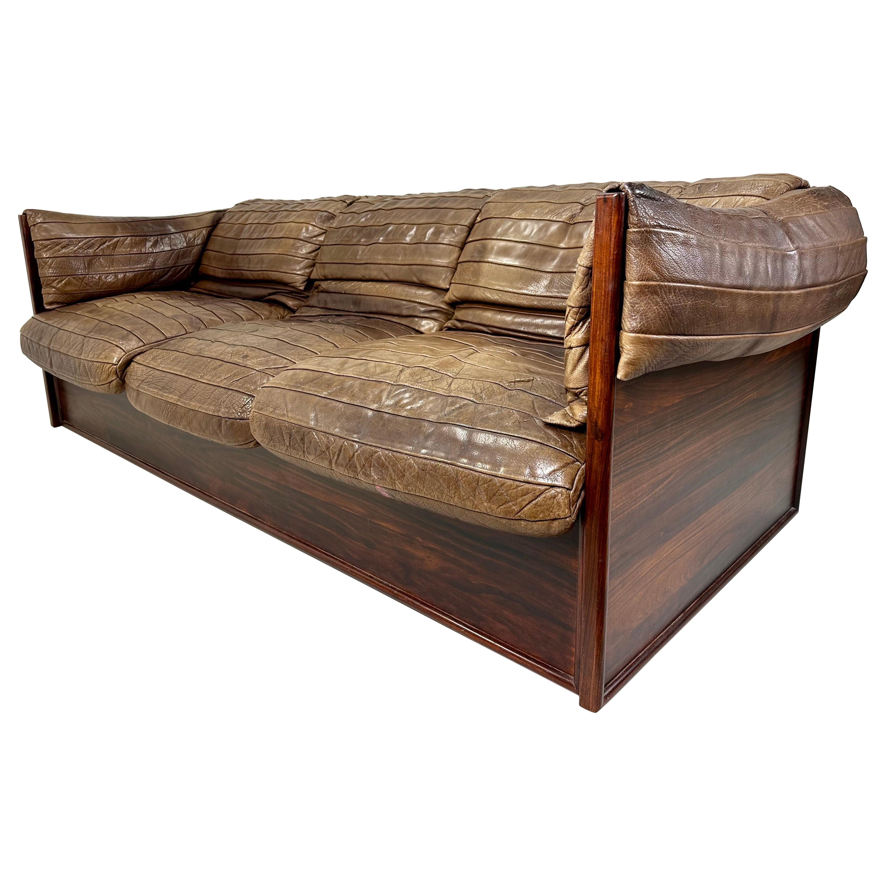 1970s Skipper Mobler Leather and Rosewood Sofa For Sale