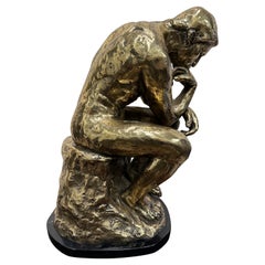 Vintage Brass Sculpture on Marble Base After Rodin's "The Thinker" - SIGNED