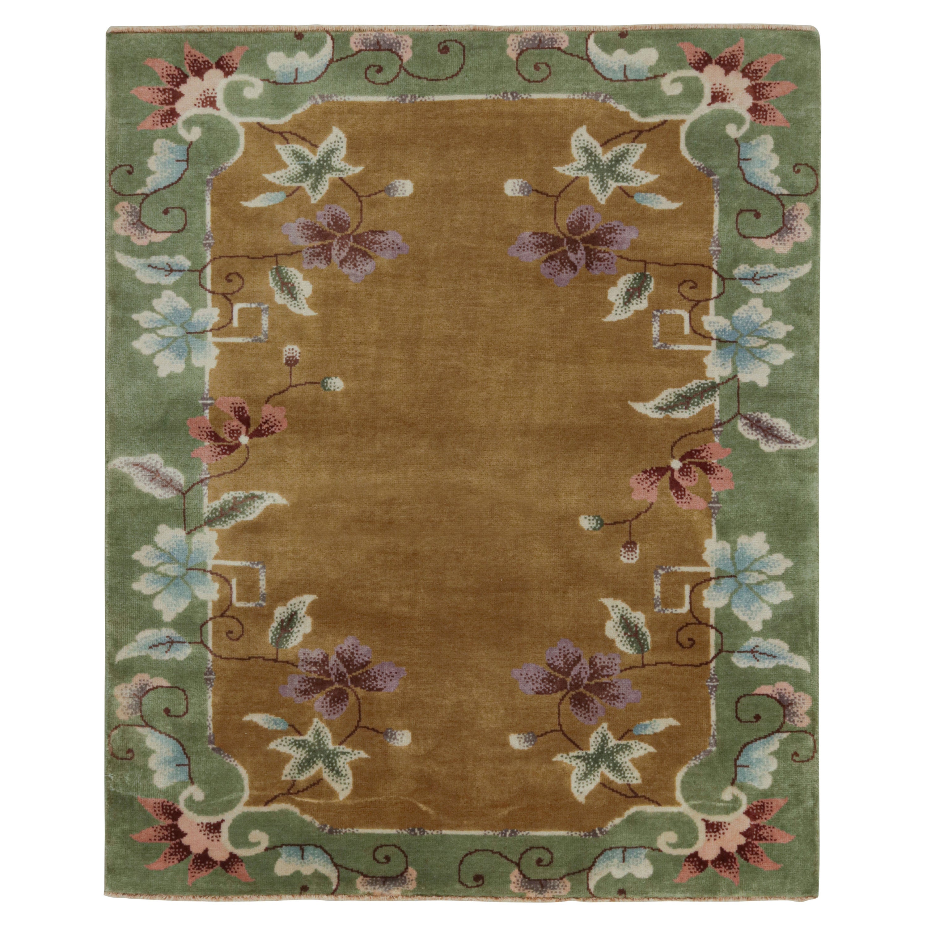Rug & Kilim’s Chinese Art Deco Style Rug in Gold with Floral Pattern