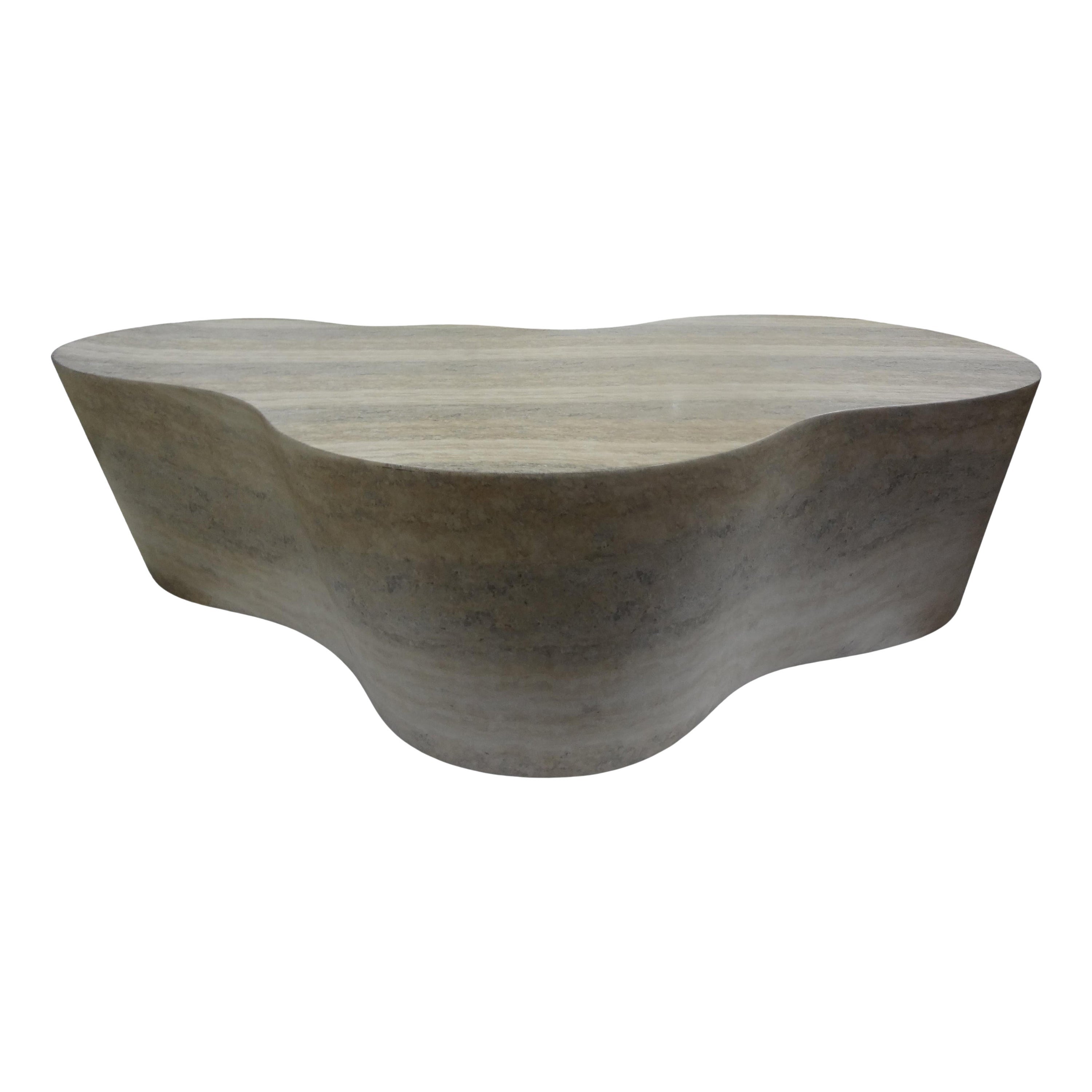 Italian Modern Karl Springer Style Travertine Biomorphic Coffee Table