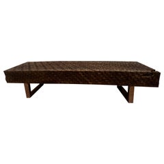 Organic Modern Hand Carved Woven Wood w/Stainless Steel Base Bench