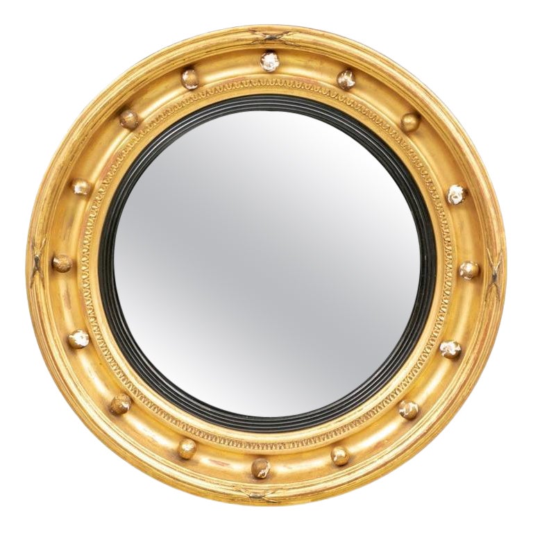 19. Jh. Geschnitzter und vergoldeter konvexer Spiegel zur Restaurierung im Angebot