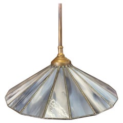 Retro Parasol Pendant Light With Blue Stained Glass Shade