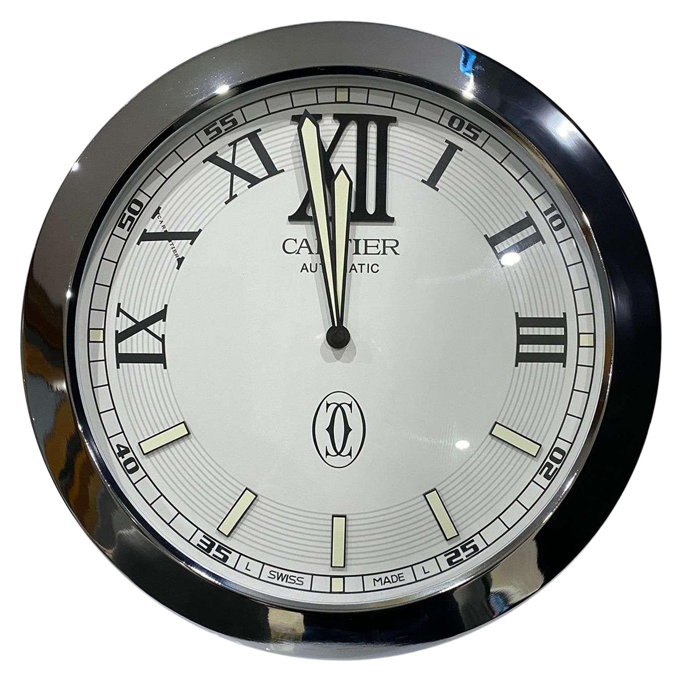 Cartier Officially Certified Silver Chrome Wall Clock  For Sale