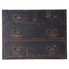 Japanese Antique Black Drawer 1860s-1900s / Tansu Storage Cabinet Wabi Sabi