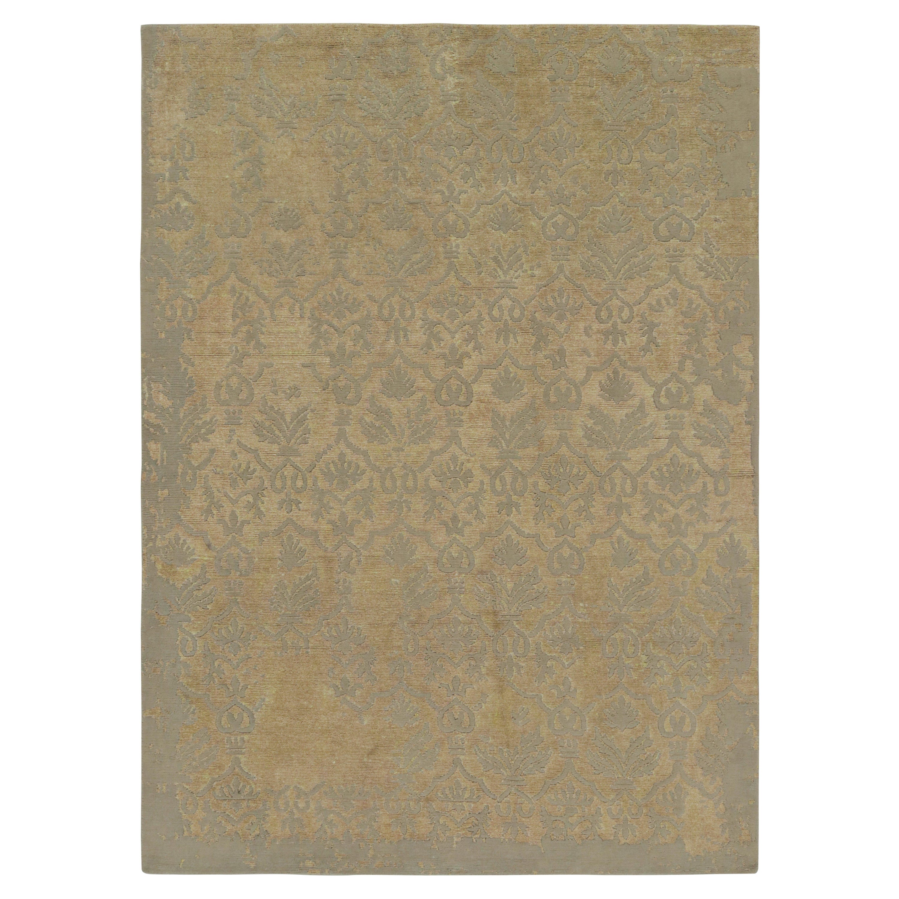 Rug & Kilim’s European-Style Rug in Gold with Trellises and Floral Patterns For Sale