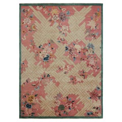 Rug & Kilim's Chinesischer Teppich im Art Deco Stil in Rosa, mit geometrischen Mustern