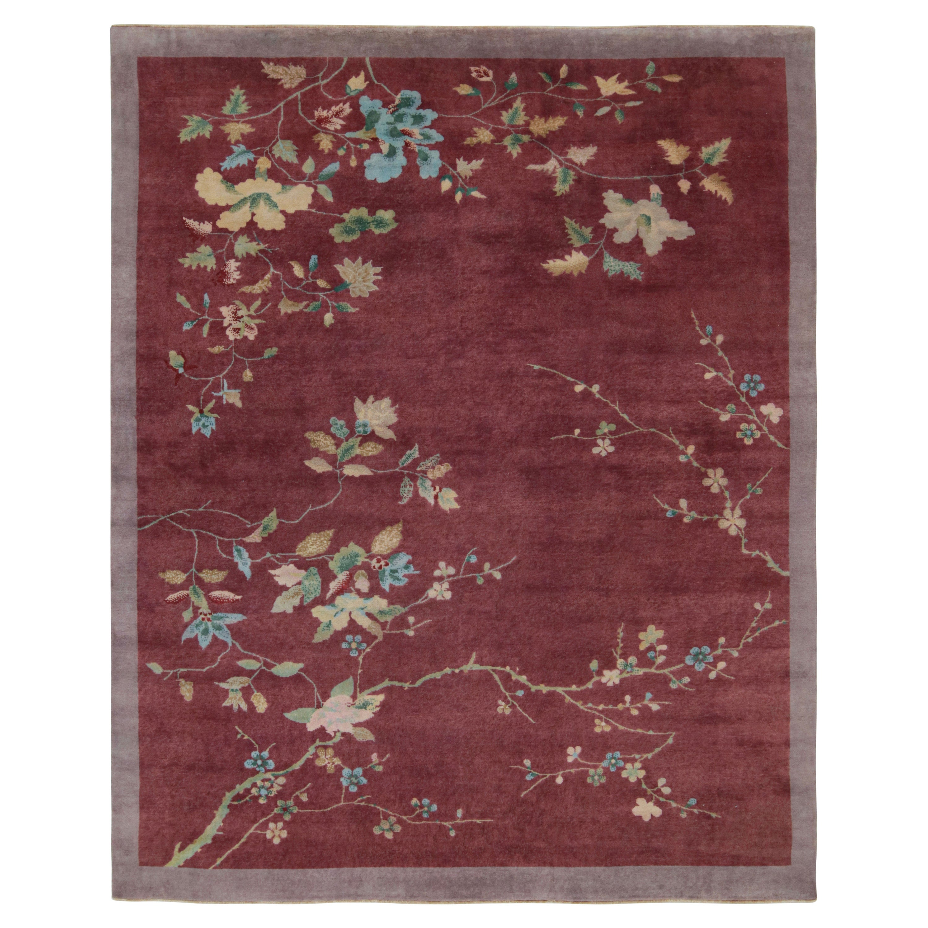 Rug & Kilim’s Chinese Art Deco style rug, with Geometric Floral Patterns For Sale