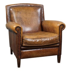 Vintage Well-fitting Sheepskin Leather Armchair/Fauteuil.