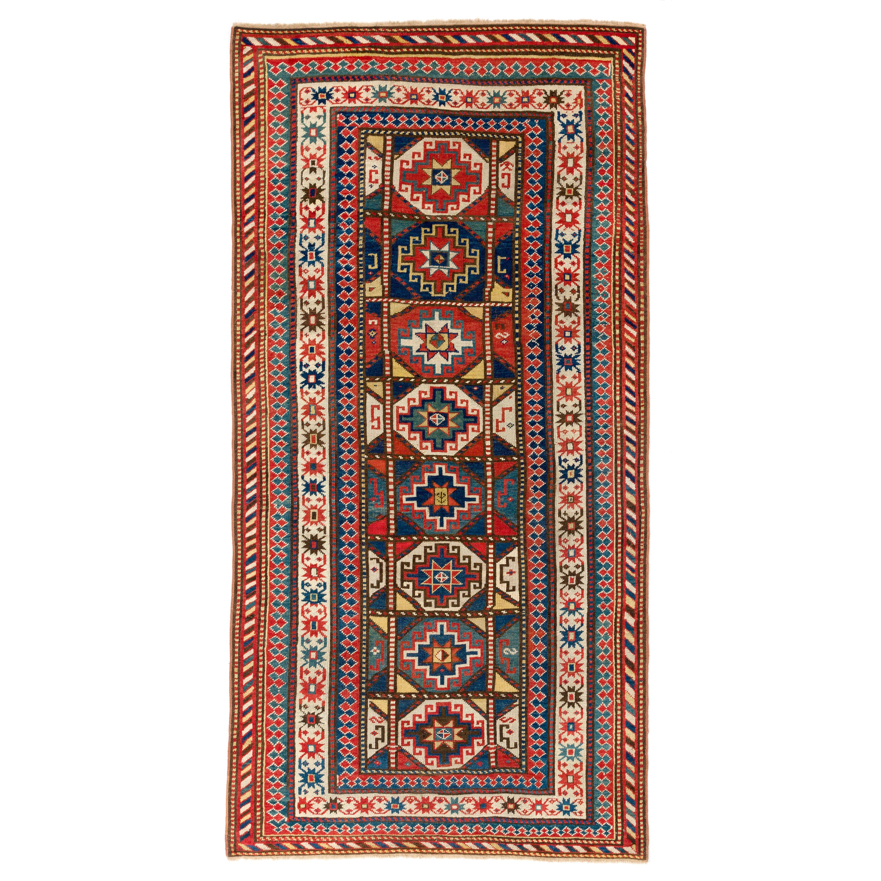 Antiker kaukasischer Gendje-Teppich, 4x8 Fuß, um 1875 im Angebot