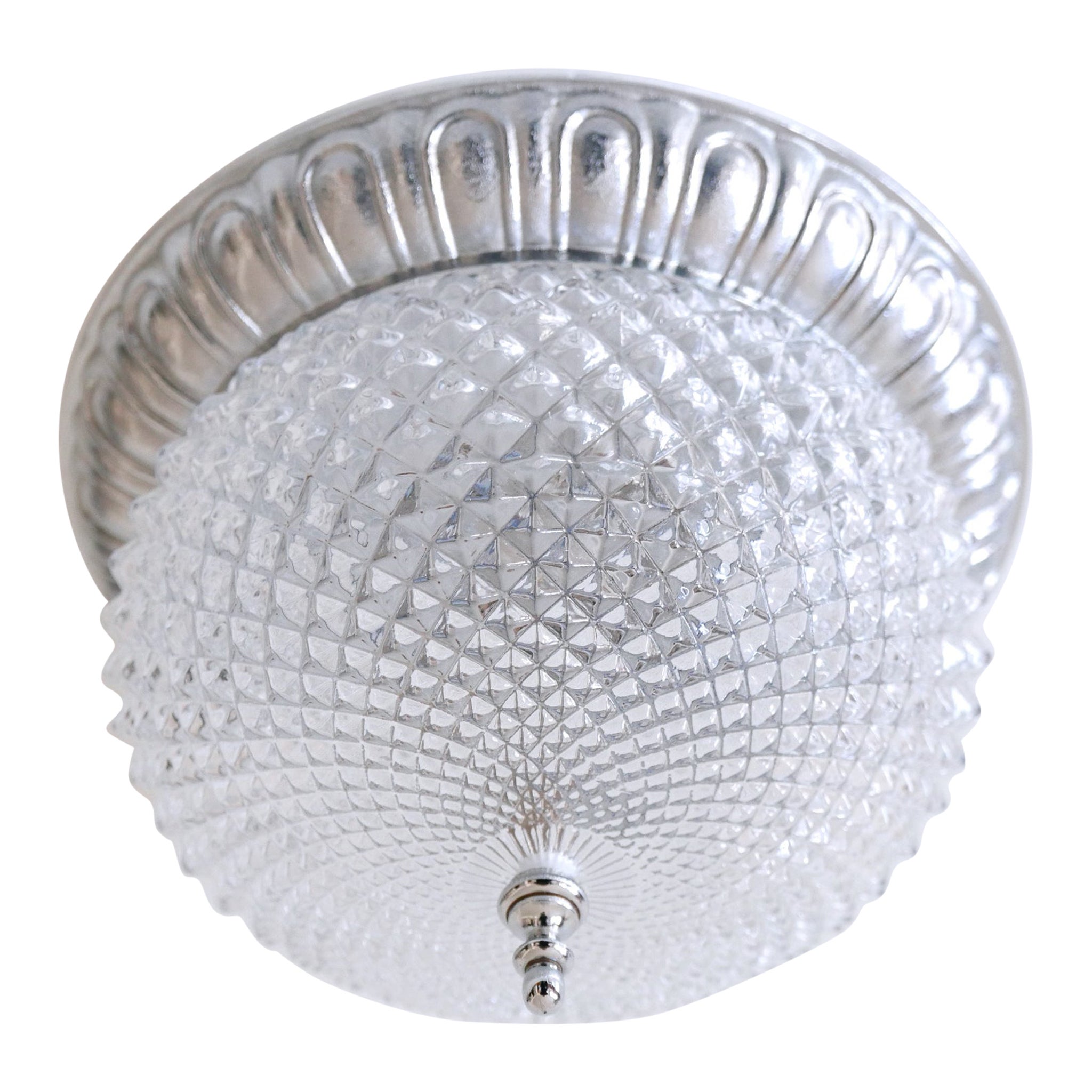 Mid Century Modern Textured Glass Ceiling Lamp by Sölken Leuchten Germany 1970s For Sale