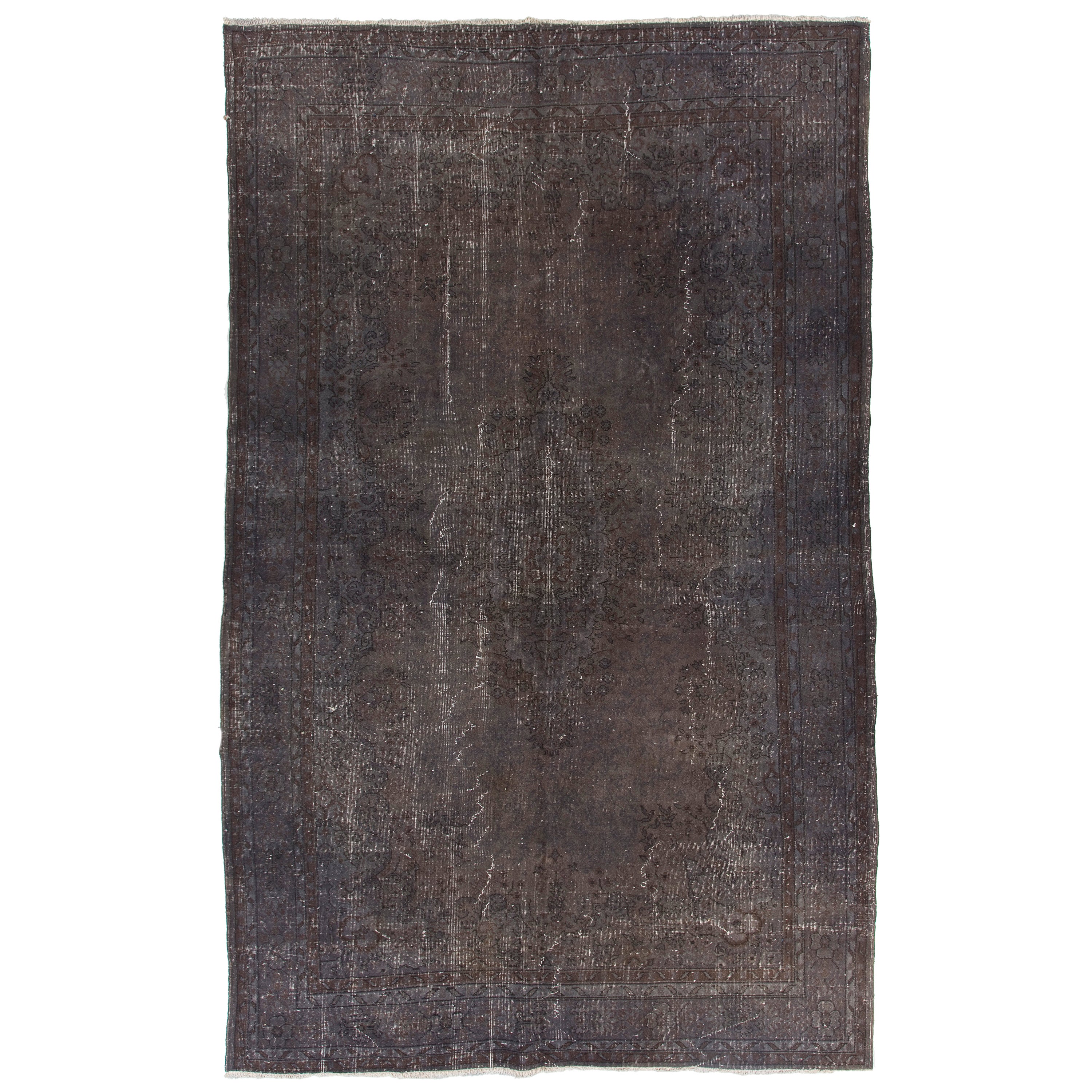 7x11 Ft Handmade Turkish Wool Area Rug in Gray and Brown. Modern Upcycled Carpet For Sale