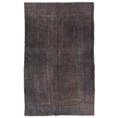 7x11 Ft Handmade Turkish Wool Area Rug in Gray and Brown. Modern Upcycled Carpet