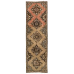 3.6x11.7 Ft Hand-Knotted Turkish Oushak Wool Runner Rug. Vintage Corridor Carpet