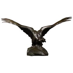 Antique Josuë Dupon (1864-1935, Belgique) ; "Condor in flight", Bronze sculpture, c.1920