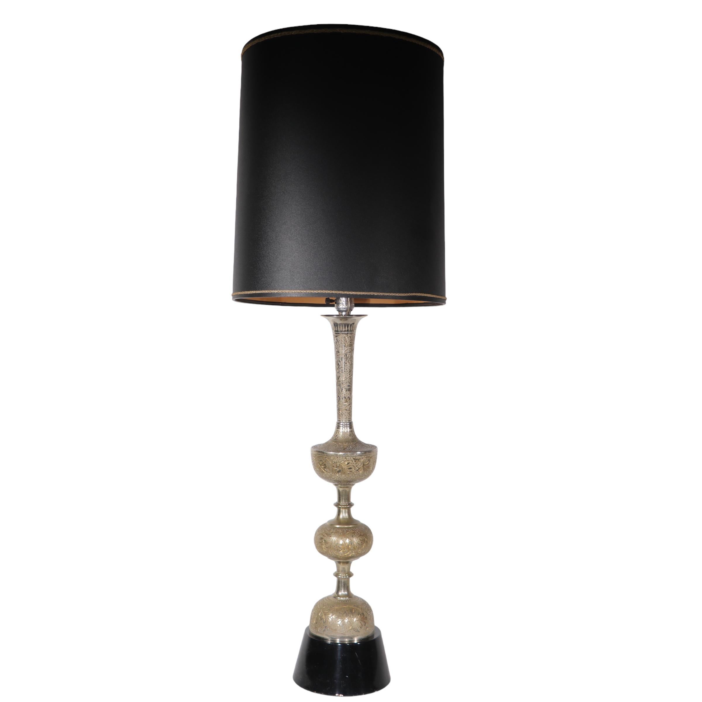  Large Vintage Table Lamp with Chased Silver Finish c. 1970's  For Sale