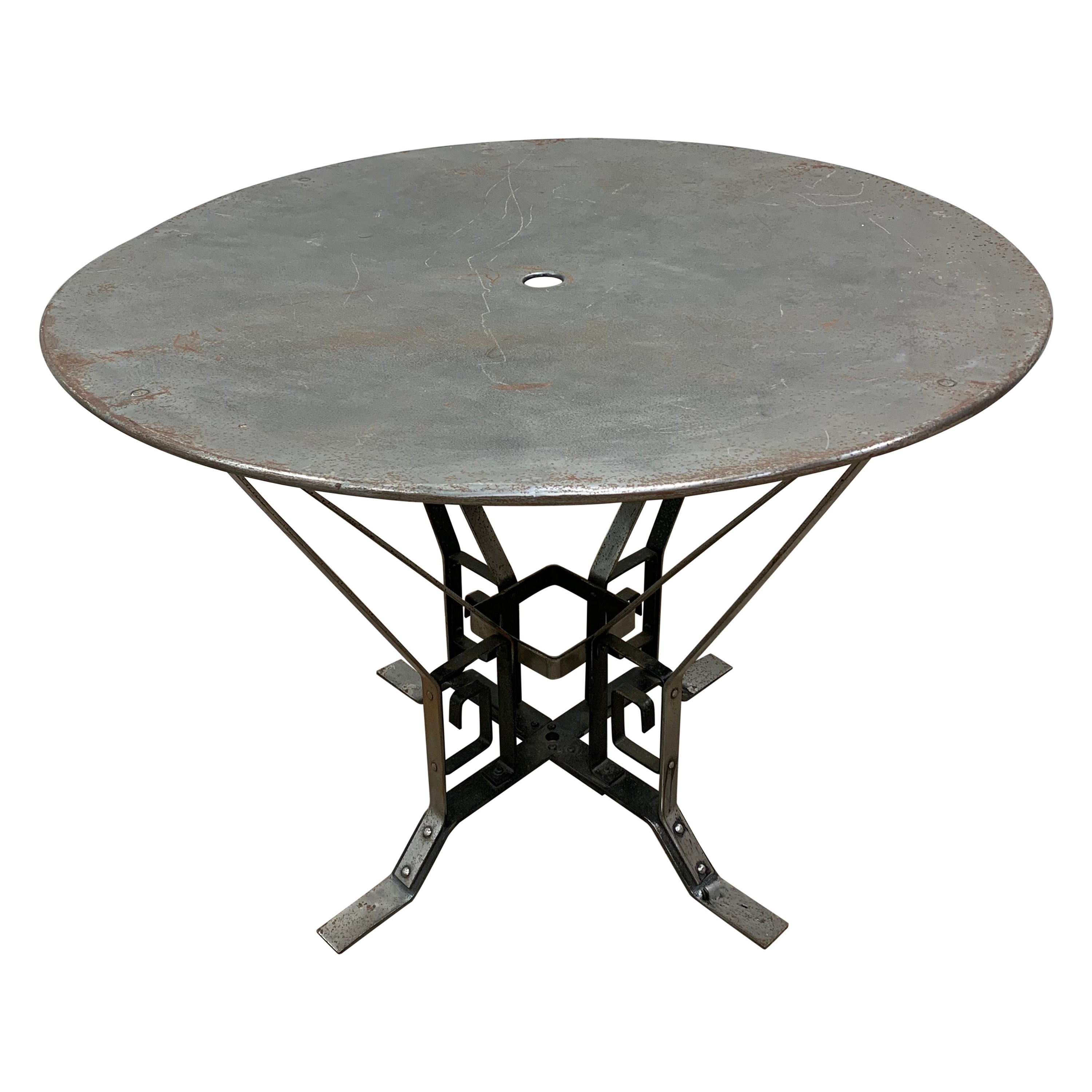 1930s Art Deco French Architecturally Inspired Polished Metal Garden Table  For Sale