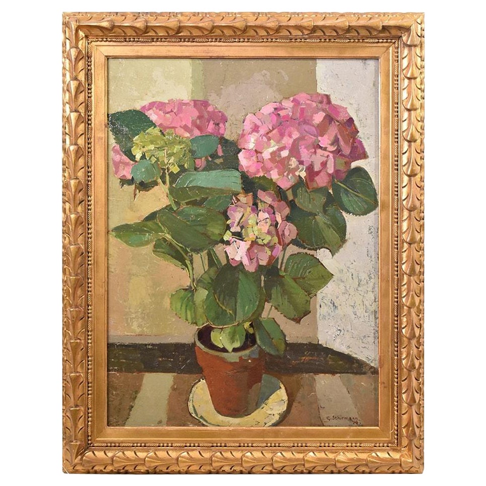 Flowers artwork, Still Life Of Hydrangea, Painting On Canvas, Twentieth Century. For Sale