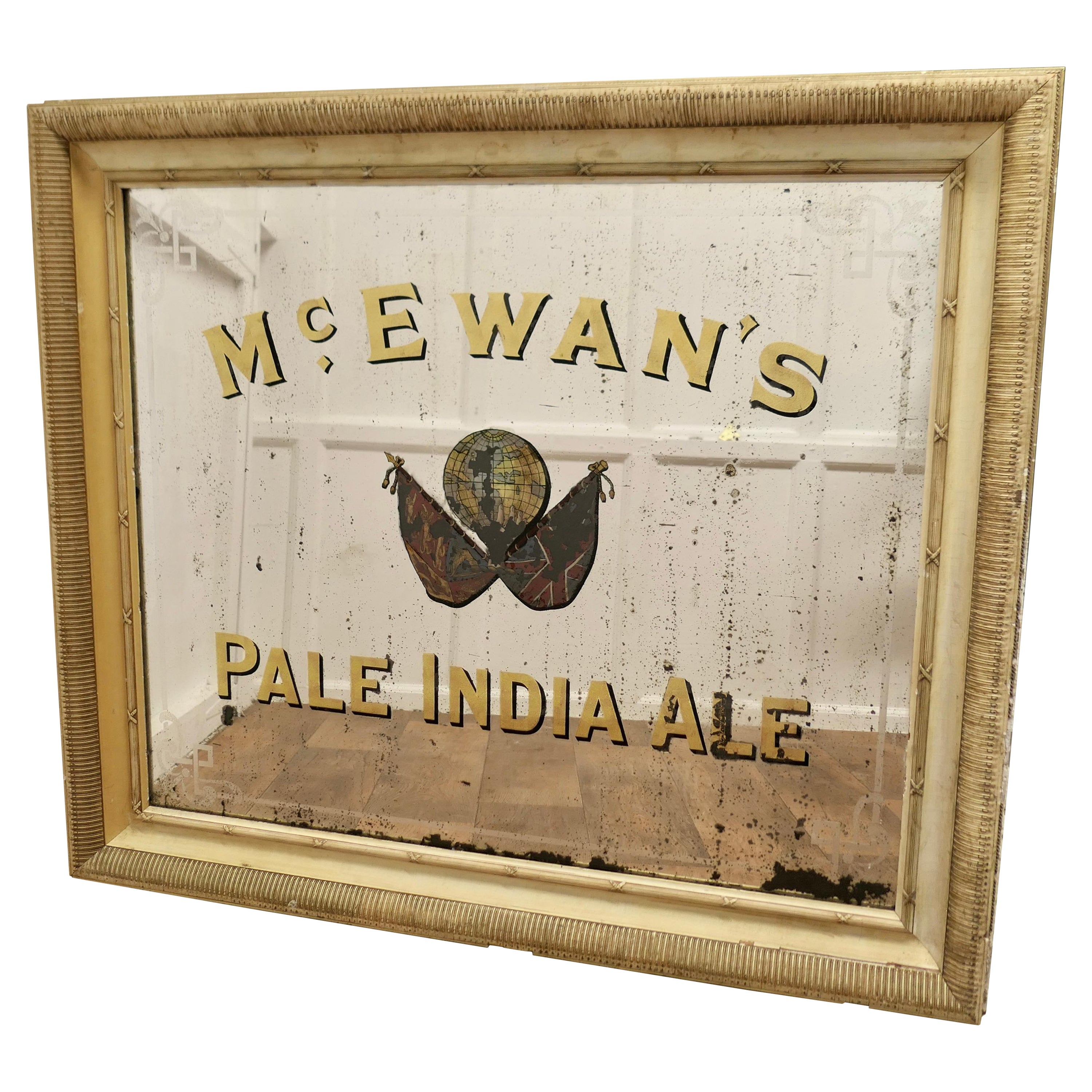 Grand miroir publicitaire pour la bière indienne McEwan's Pale, miroir d'enseigne de pub pour McEwans  en vente