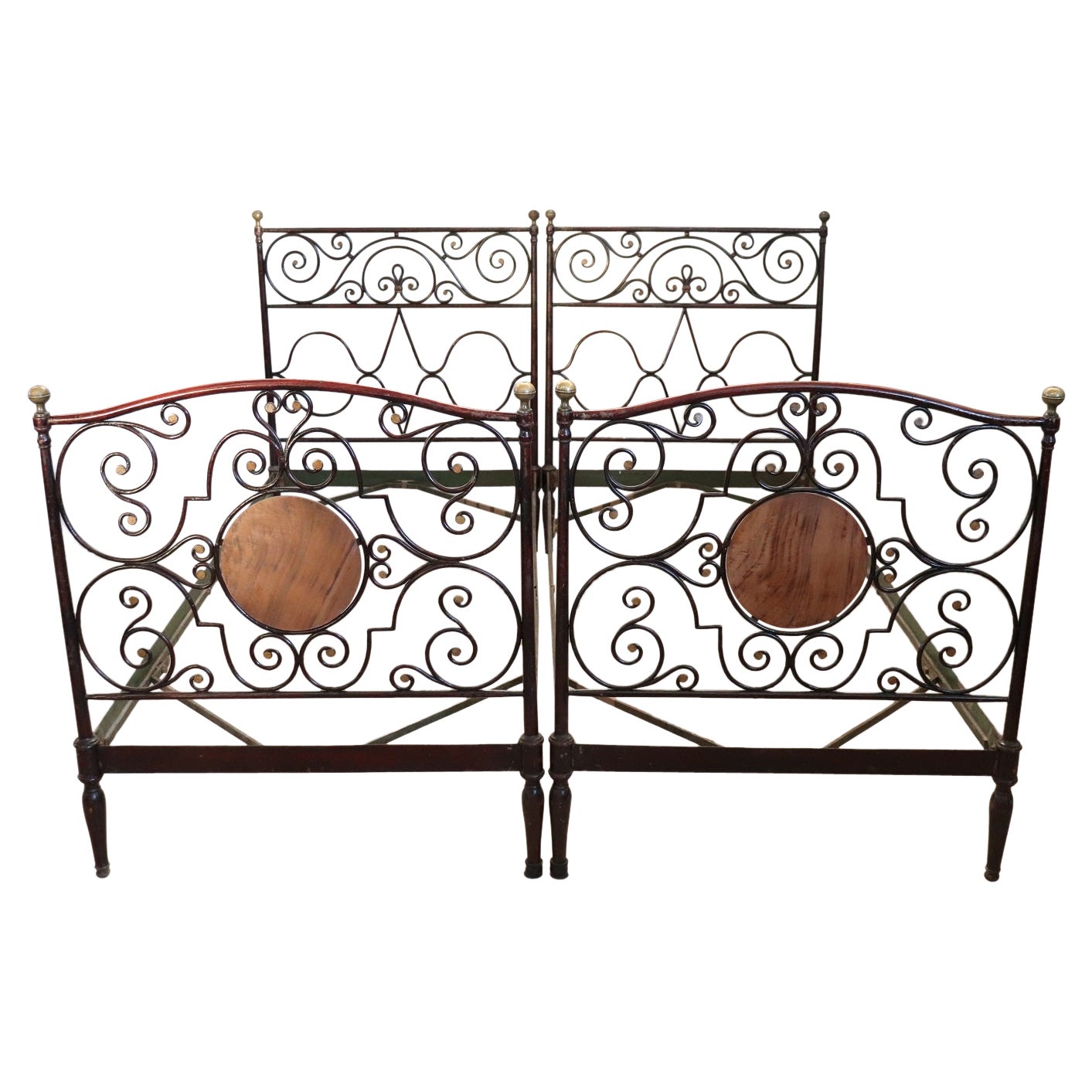 19th Century Italian Antique Wrought Iron Pair of Single Beds For Sale
