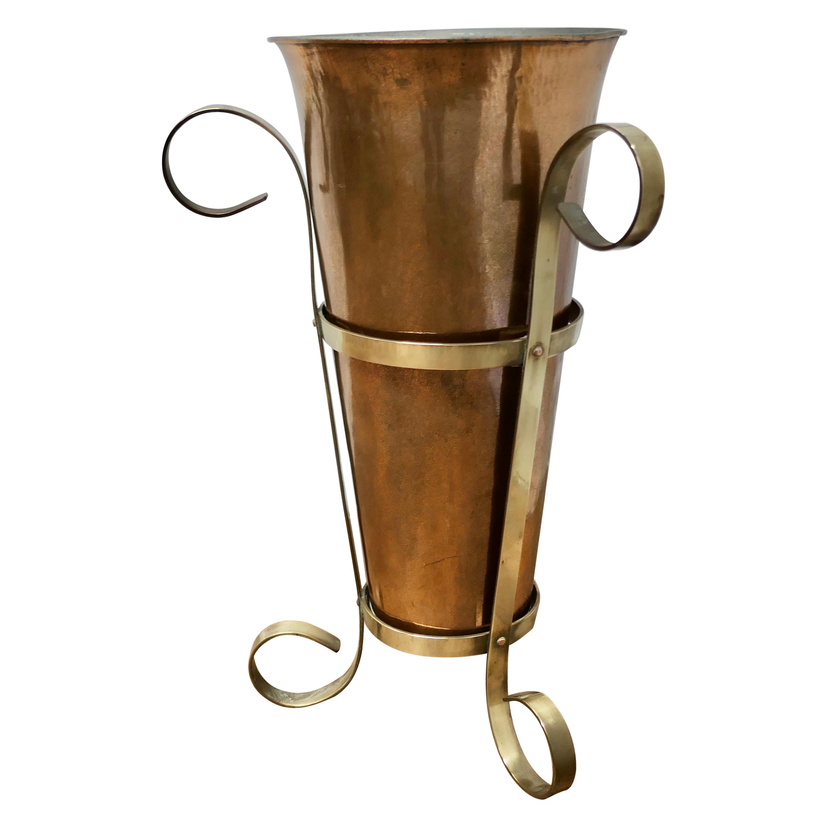 Arts and Crafts Copper and Brass Umbrella Stand  An unusual and attractive piece