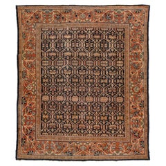 Antiker Mahal Rostfarbener handgefertigter persischer Wollteppich mit Allover-Motiv, Mahal